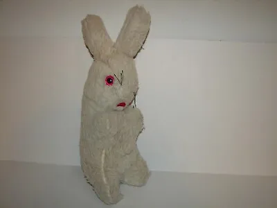 Vintage Plush Bunny Rabbit Tongue Out Plays Music Pink Eyes Stuffed Animal Charm • $28