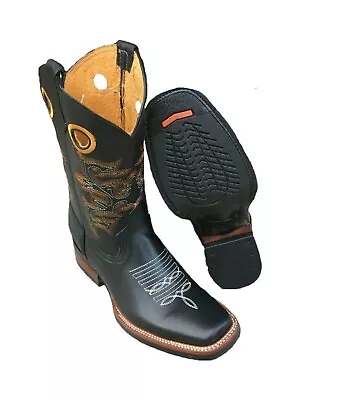 Men's Rodeo Cowboy Boots Genuine Leather Western Square Toe Botas De Hombre • $82.99