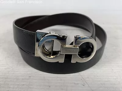 Salvatore Ferragamo Mens Black Leather Adjustable Buckle Waist Belt COA • $70