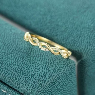 0.15 Ct Real Moissanite Twisted Eternity Crossover Ring 14K Yellow Gold Plated • $130