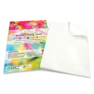 A4 White Sticker Glossy Vinyl Blank Label Sticky Sheet Inkjet Printable Only • £3.29