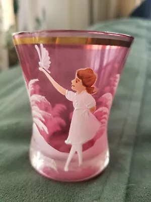 Vintage Mary Gregory Pink Cranberry Glass Bohemian Toothpick Shot Enamel Girl • $14.95