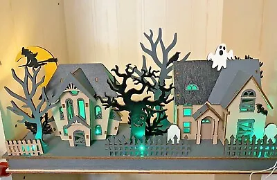 MARTHA STEWART LED Die Cut Wooden HALLOWEEN Haunted Village Witch Bat Ghost NEW • $54.77