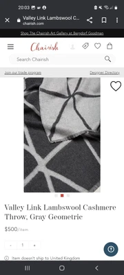 £130 • Buy Begg And Co Valley Link Lambswool Cashmere Throw Grey Geometric