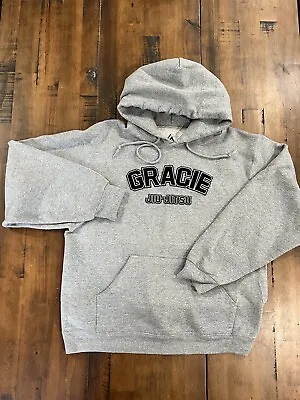 Gracie Jiu Jitsu Hoodie Mens L Gray Embroidered UFC MMA Made In USA • $59.95