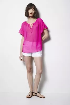 Milly For Design Nation Womens Size XS Short Sleeve Sheer Blouse Hot Pink 780 • $19.99
