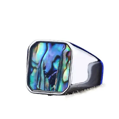 Solid 925 Sterling Silver Blue Abalone Shell Gemstone Men's Boys Ring Jewelry • $44.37