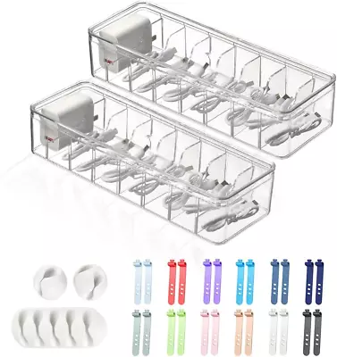 NICEWAT 8 Grids Acrylic Cable Organizer Box 2 Transparent Cable Management Box • £21.80