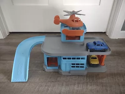 Used Green Toys Parking Garage With Helicopter And Two Cars Eco Friendly Kids • $30