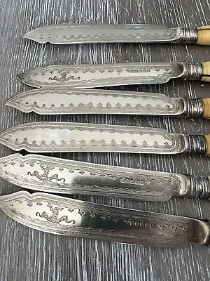 Vintage Silverplated Fruit Knives/ Italy?/ Hallmarks/ Intricate Etching Chasing  • $37.09