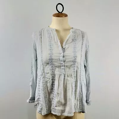 Zara Trafaluc Boho Top Antique Blue Button Embroidered XS • $24