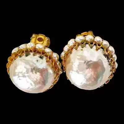 Vintage Miriam Haskell 1950s Baroque Pearl Large Pearl & Gilt Clip-On Earrings  • $69.99