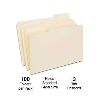 Staples Reinforced File Folder 1/3 Cut Legal Size Manila 200/Carton • $34.38