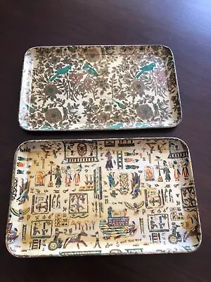 Lot Of 2 Vintage Paper Mache Trays Japan Birds/Flowers Egyptian Hieroglyphs  • $12