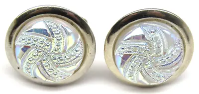 Gold Iridescent Pinwheel Cufflinks Round Swirl Vintage Mens Formal Wear Wedding • $18.95