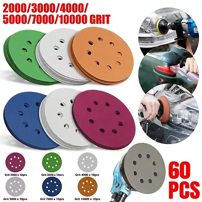 60Pcs 5in 2000-10000 Grit Sander Paper Sanding Discs Hook Loop 8 Hole Sandpaper • $17.98