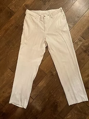 Bills Khakis Chino Pants Mens 36 Beige Striped Flat Front Seersucker USA 35/31.5 • $15