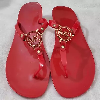 Michael Kors Red Jelly Thong Sandals Size 11 Gold MK Logo  • $10