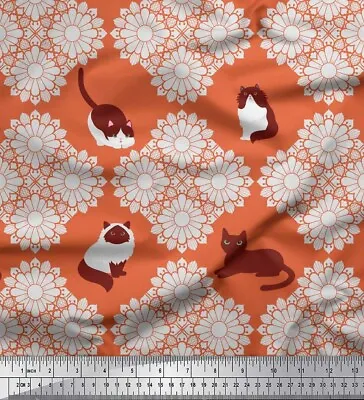 Soimoi Cotton Poplin Fabric Floral & Cat Animal Print Fabric By-h2A • $9