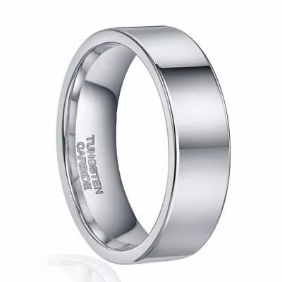 8MM Silver Tungsten Carbide Ring Polished Men Couple Engagement Gift Jewelry • $71.99