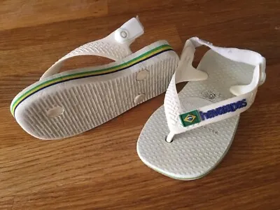 White Blue Green Brazil Havaianas Flip Flops Trainers Size UK 5.5 Infants • £4.99