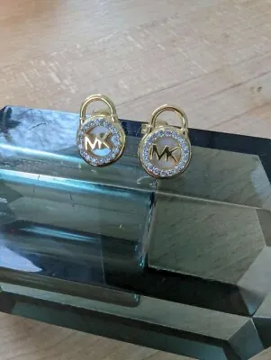 Pair Earrings 925 Silver Gold Plated Mother Of Pearl And Zirconia White MK Michael Kors • £122.09