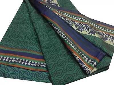  Vintage Indian Sari Art Silk Green Printed Fabric Craft Saree A11614 • $22.43