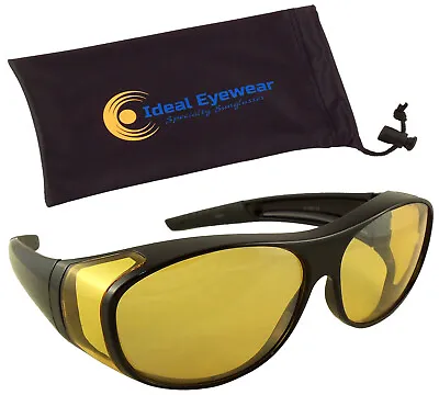 Night Driving Fit Over Glasses Yellow Lens Wear Over Cover Anti Glare Sunglasses • $16.97