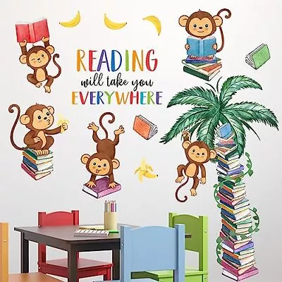  Monkey Reading Book Wall Decals Stickers Reading Will Take You Everywhere  • $18.97