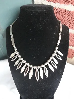 VINTAGE MEXICAN SILVER MODERNIST INLAY BLACK ONYX WHITE CLEOPATRA NECKLACE 85.8g • $55