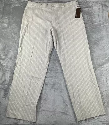 Perry Ellis Classic Fit Linen Blend Pants NWT Mens Sz 40/32 Beige/White Striped • $34