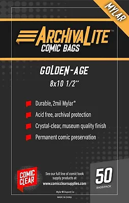 Golden Age Mylar Comic Bags (50) - Comic Clear - No-seal Closure Type • $17.99