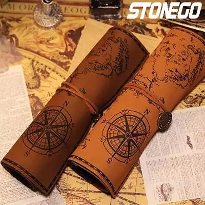 Stonego Retro Treasure Map Leather Pen Bag Popular Roll Case Bag Vintage Style R • $13.99