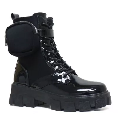 Ladies Womens Army Ankle Zip Chunky Sole Punk Goth Retro Military Combat Boots • £15.95