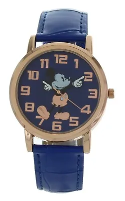 Vintage Style Mickey Mouse Watch  Rose Gold Tone  Blue Band Easy To Read • $32.99