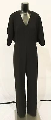 Mango Women's Light V- Neck Short Sleeve Belt Long Jumpsuit NC3 Black Size XL • $12.50