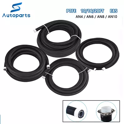 PTFE 10/16/20FT AN4/AN6/AN8/AN10 Black Nylon Fuel Line Hose Oil Gas Line For E85 • $24.99