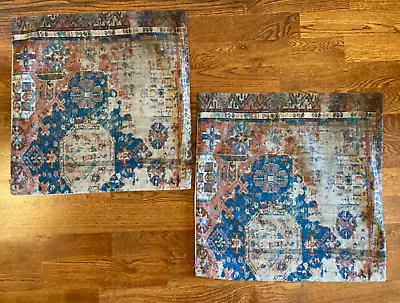 Pottery Barn Navin Pillow Covers (2) Linen/Cotton 22  X 22  Antique Rug Print • $59.99