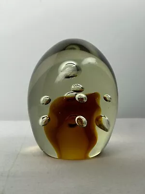 VTG 90's Hawaii 4  Paperweight Dated 1990 Egg Shape Amber Hue Bubble Inclusions • $39.99