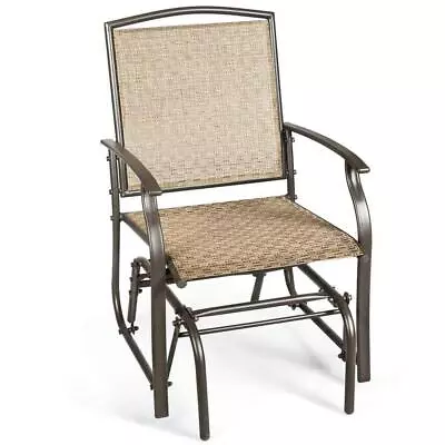 Costway Outdoor Glider Metal Portable Commercial Fabric Iron Rocking Chair Brown • $99.07