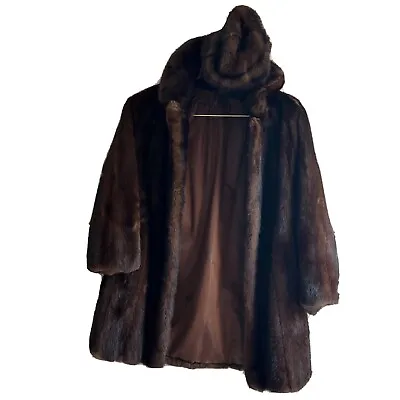 Vintage Dark Brown Mink Coat Matching Hat Small Medium • $179.99