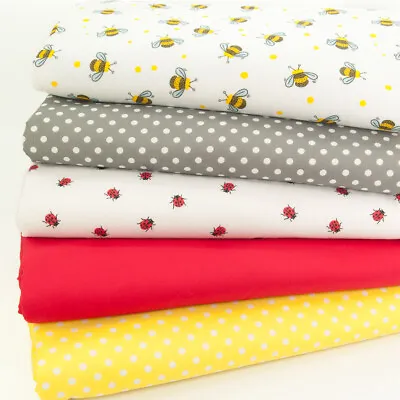 Fat Quarter Fabric Bundle BEE & LADYBIRD Kids Craft Polycotton Material • £7.25