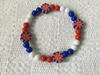 £2.20 • Buy Coronation Union Jack Red White Blue Plain Bead Stretch Bracelet 7in 18cm
