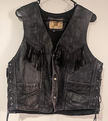 Vintage GENUINE LEATHER COMPANY BLACK SNAP VEST Medium • $33.95