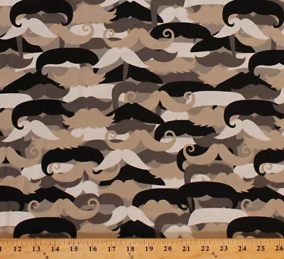 Cotton Mustachioed Man Mustache Urbanista Collection Fabric Print BTY D581.13 • $12.49