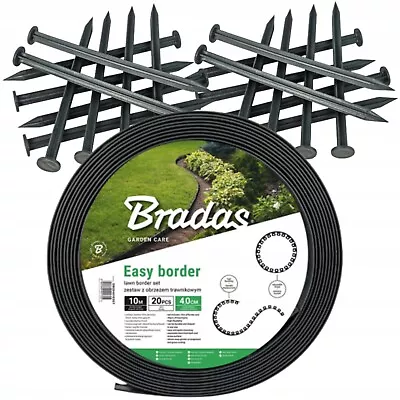 FLEXIBLE GARDEN BORDER GRASS LAWN PATH EDGING WITH PLASTIC PEGS 10 - 50 Metre • £71.89