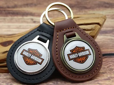 NOS RARE VINTAGE 70s WHITE HARLEY DAVIDSON MOTORCYCLE Leather Key Chain Ring Fob • $19.99