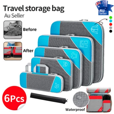 $53.90 • Buy 6PC Travel Compression Packing Cubes Storage Mesh Bags Expandable Space Saving