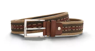 Mens Belt Brown Pattern On Vegan Leather Fabric Blend Buckle Adjustable Fashion • $49.40