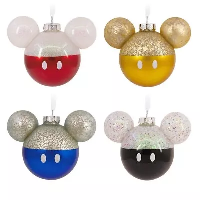 Hallmark Disney Mickey Mouse Iconic Ears Glass Christmas Ornaments Set Of 4 ~ • $39.97